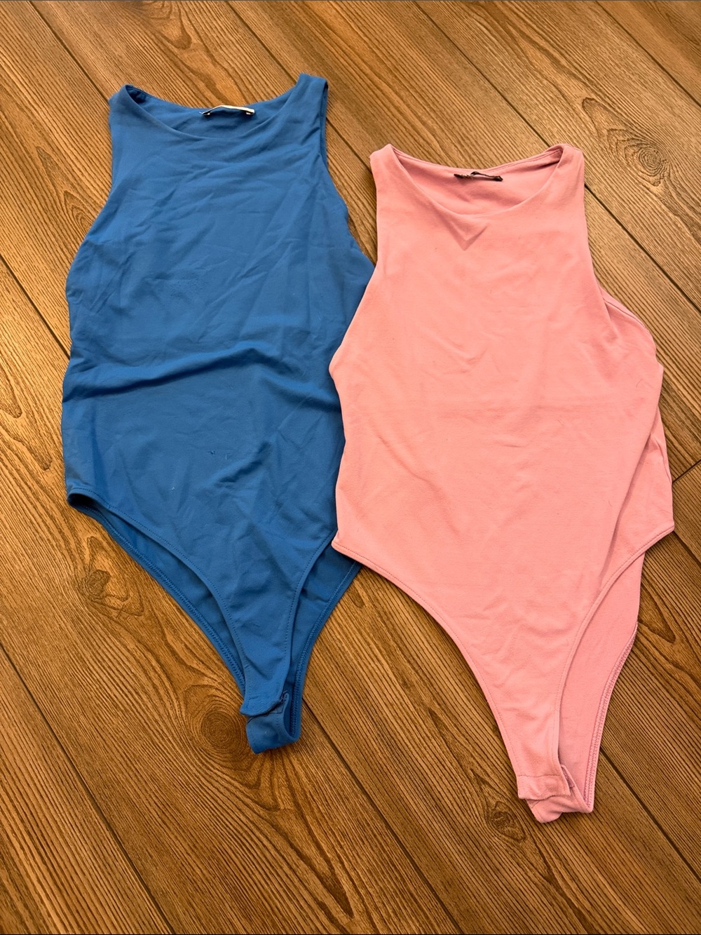 Zara Sleeveless One-Piece Bodysuits in Blue and Pink (lilac)